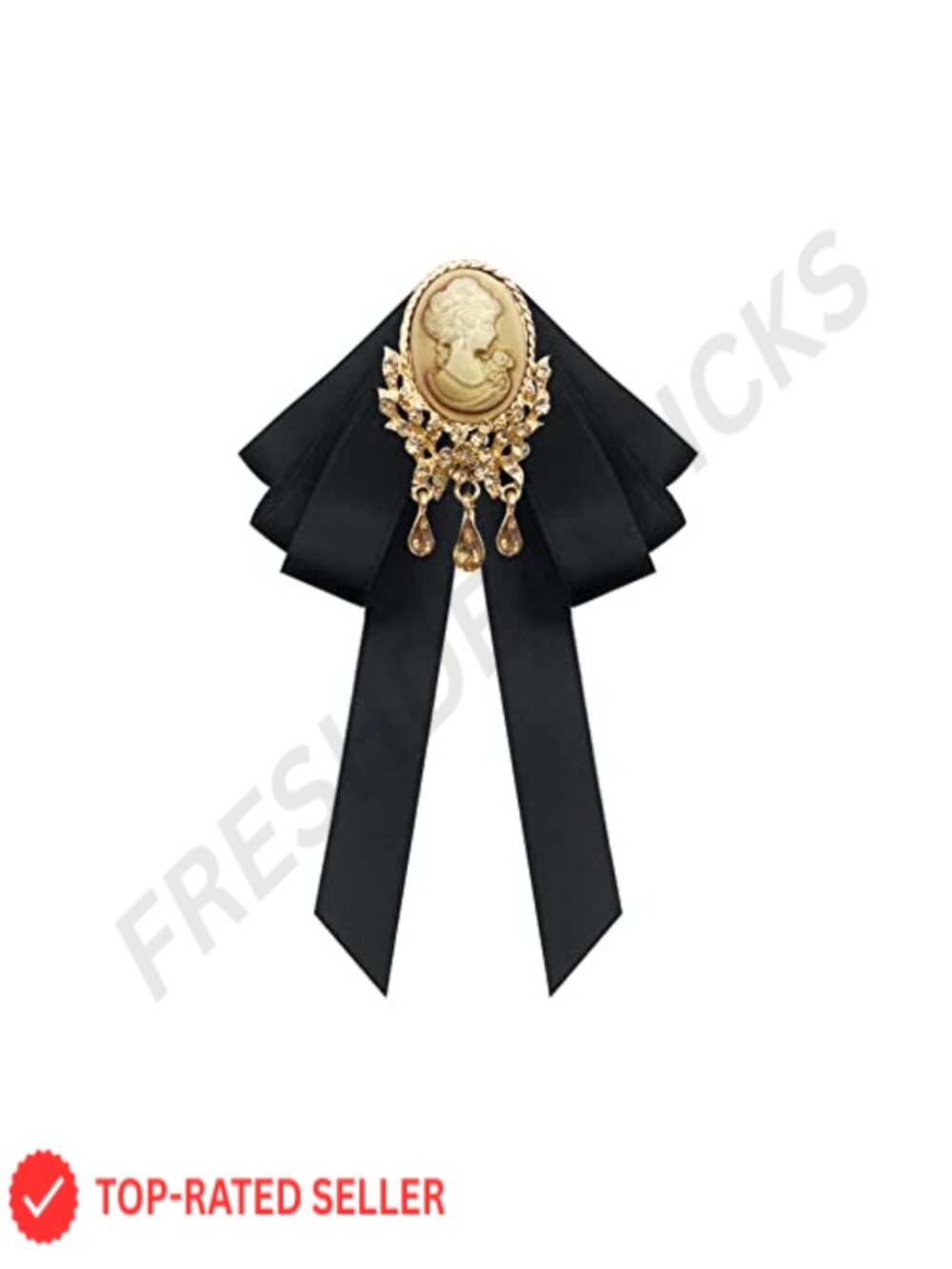 Rhinestone Victorian Cameo Brooch Pin Silk Ribbon Bow Tie Lapel Pin Gothic